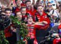 Marc Marquez celebrates winning the Argentine Motorcycle Grand Prix.