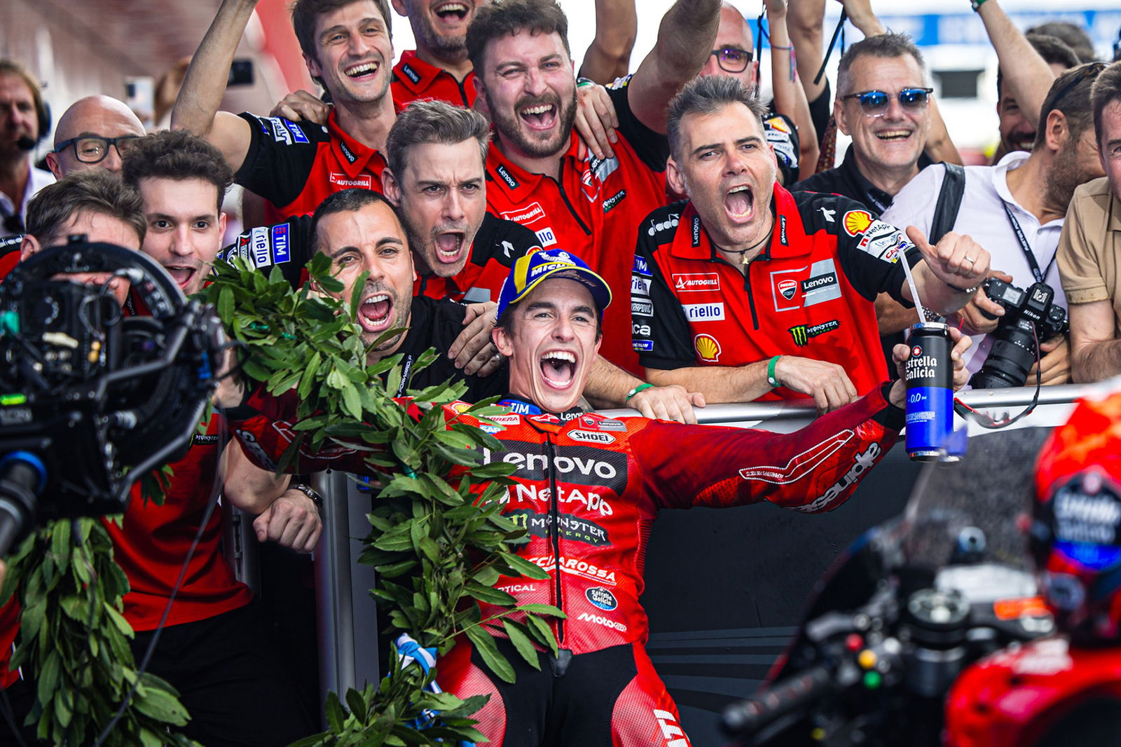 Marc Marquez celebrates winning the Argentine Motorcycle Grand Prix.