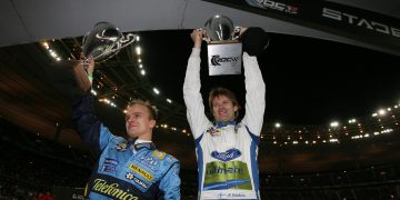 Heikki Kovalainen (left) and Marcs Gronholm (right) celebrate ROC glory in 2006. Image: Supplied