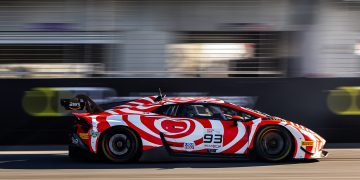 The Adrian Deitz/Tony D'Alberto Lamborghini Huracan GT3 EVO II at The Bend in 2024.