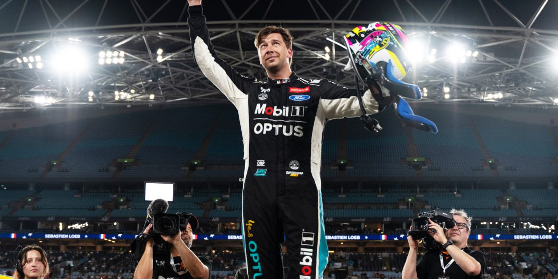 Chaz Mostert celebrates at the Race of Champions.