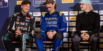 Chaz Mostert with Travis Pastrana (middle) and Valtteri Bottas (right).