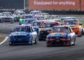 The start of an Aussie Racing Cars race at Symmons Plains Raceway.