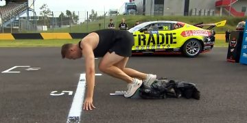 Matt Shirvington readies himself to race David Reynolds at Sydney Motorsport Park.