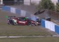 The Triarsi Competizione Ferrari 296 crashed at the 55-minute mark during the 2025 Twelve Hours of Sebring. Image: IMSA