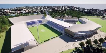 A render of the proposed Auckland FC home ground at Western Springs.