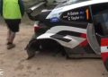 The wounded Toyota GR Yaris of Harry Bates on SS2 of the Rally of Canberra.