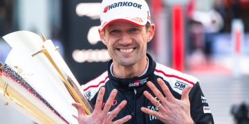 Sebastien Ogier celebrates winning Rally Monte-Carlo for the 10th time.